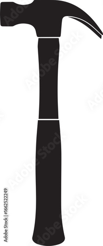 Minimalist black silhouette icon of a classic claw hammer with a curved claw and handle