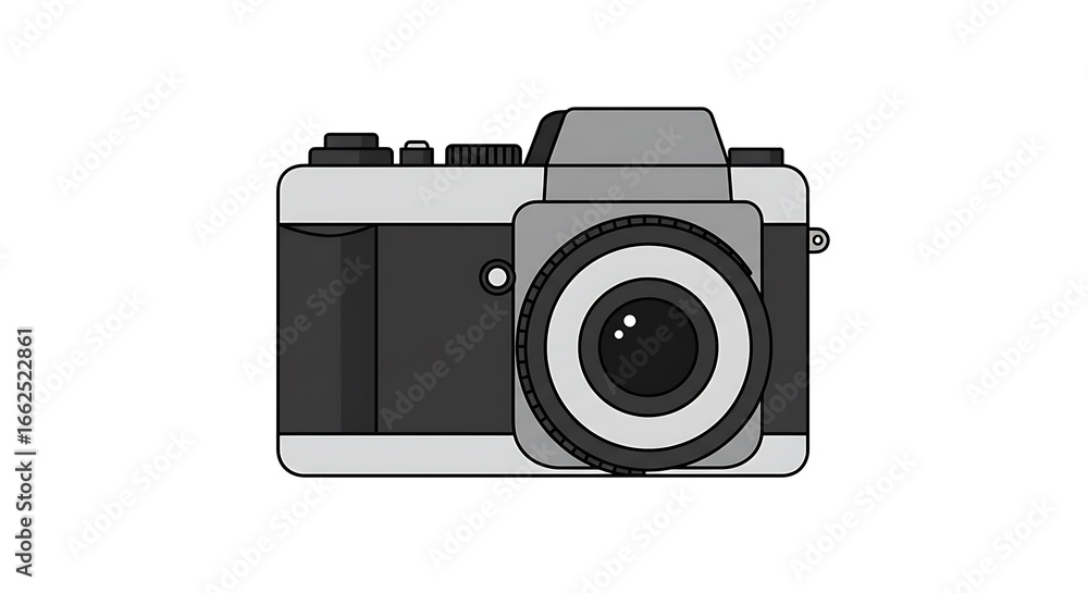 Fototapeta premium Classic vintage camera illustration in a simple monochrome style. An isolated icon representing the art of photography and capturing memories