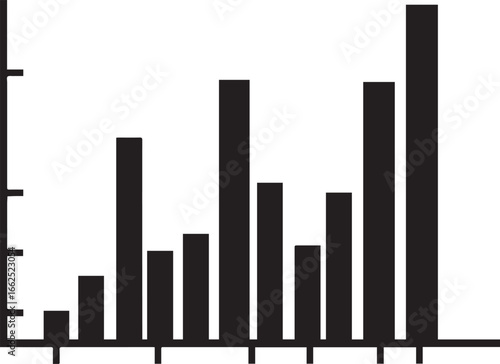 Monochrome statistical bar graph with vertical columns of varying heights representing data