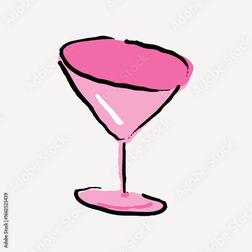 Pink martini glass, funky illustration vector