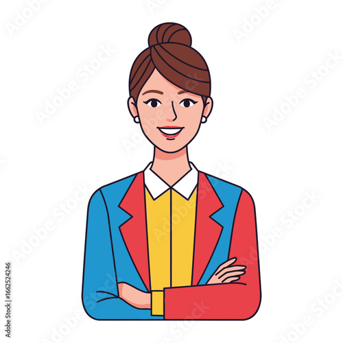 Confident professional lady: A vibrant illustration of a poised, confident professional woman with crossed arms, exuding authority and charm.&#x20;