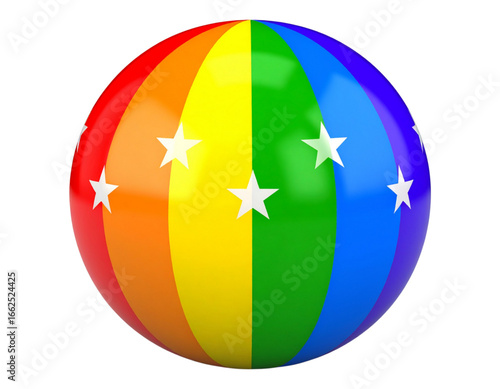 A bouncy ball with rainbow gradients and sparkling stars.