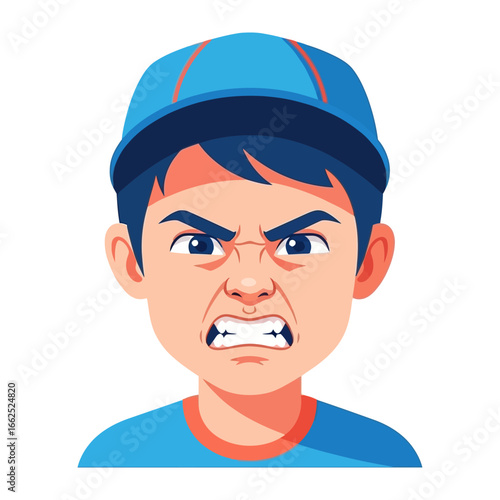 Angry Kid Expression: A digital illustration of a young individual, showcasing a stern expression of anger, emphasizing the emotional intensity of the moment