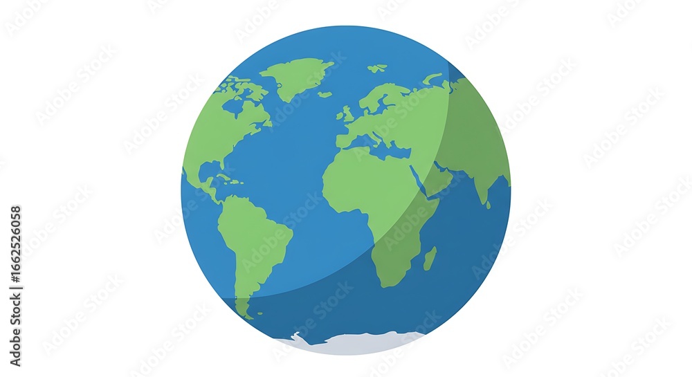 Fototapeta premium A simple flat vector illustration of the planet Earth globe showing continents and oceans, isolated on a white background for global and environmental concepts