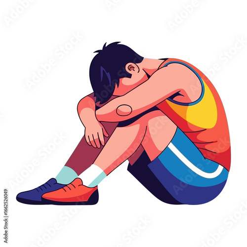 Sadness and Solitude: An illustration of a lone figure, head bowed in a posture of profound melancholy and isolation. The image encapsulates feelings of sorrow.