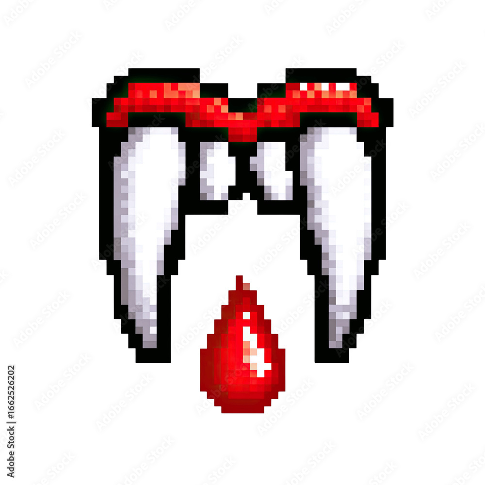 Obraz premium Pixel Art Vampire Fangs with Blood Drop - Gothic,
