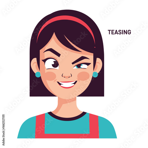 Teasing Face: An expressive illustration depicts a woman displaying a teasing expression. Her raised eyebrow and mischievous grin showcase the art of playful provocation.