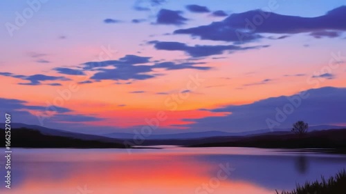 Wallpaper Mural Serene Sunset and Twilight Over Calm Lake with Mountain Backdrop Torontodigital.ca