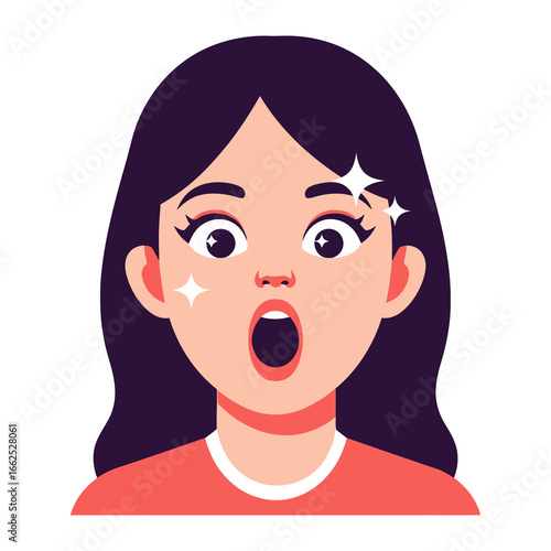 Surprised Woman's Face: This cartoon image presents an astonished woman, her wide eyes and open mouth reflecting sheer surprise and astonishment.