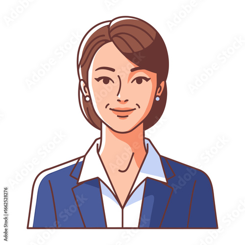 Confident Professional Woman Illustration: A business professional woman of Asian descent is illustrated in a professional business setting, showcasing confidence and leadership potential.
