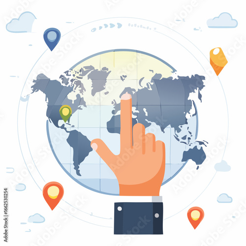 Hand Pointing At World Map