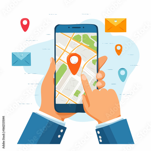 Hands Holding Smartphone With Interactive Map Application