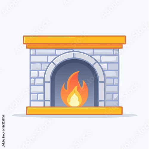 Cartoon Fireplace Illustration With Orange Flames