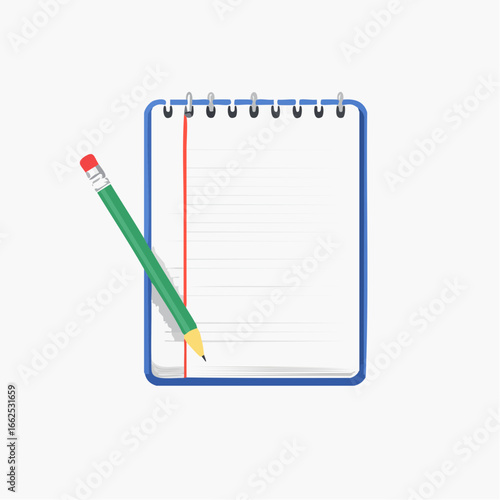 Simple Spiral Notebook With Pencil Illustration