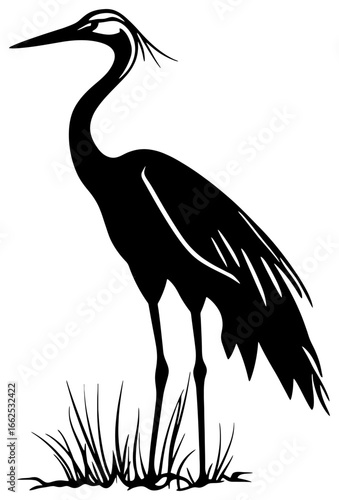 Crane Silhouette with Neck Arched High