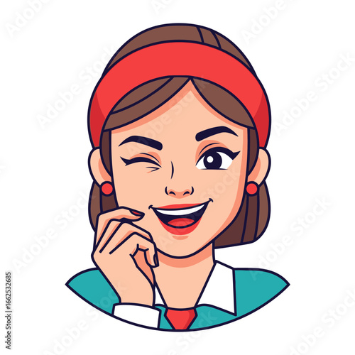 Woman Winking Cartoon Portrait: A charming and playful cartoon illustration of a woman winking, radiating confidence and cheerfulness. Embodying the essence of positivity and lightheartedness.