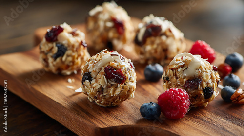 Delicious Granola Bites with Berries: Healthy Snack Food Photography
