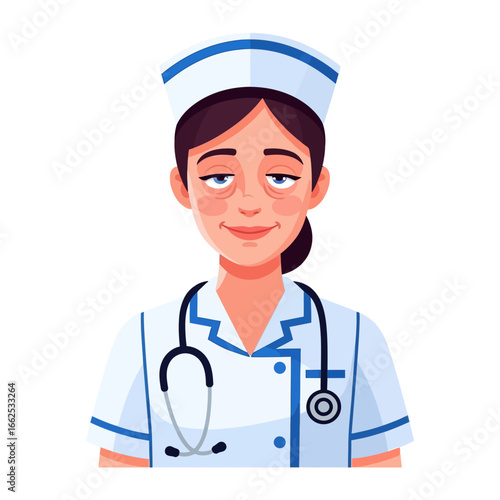Compassionate Caregiver: A portrait of a caring nurse, radiating a sense of calm assurance and dedication, dressed in professional attire with a stethoscope around her neck.