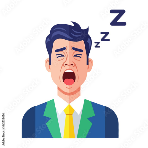 Exhaustion Unleashed: A portrait captures the essence of sleepiness, showing a yawning individual, representing the universal experience of fatigue and weariness.