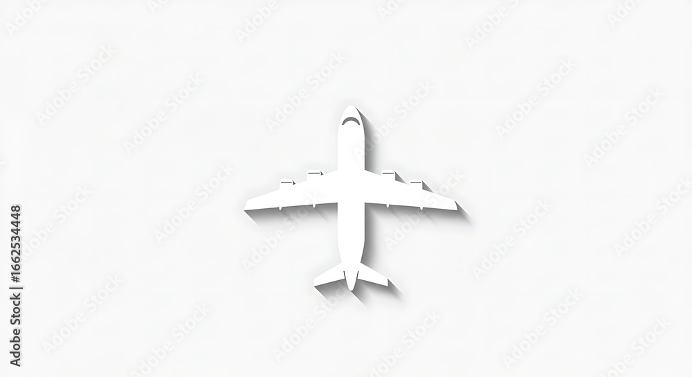 Fototapeta premium White Airplane Silhouette on a Clean White Background Minimalist Aviation Concept