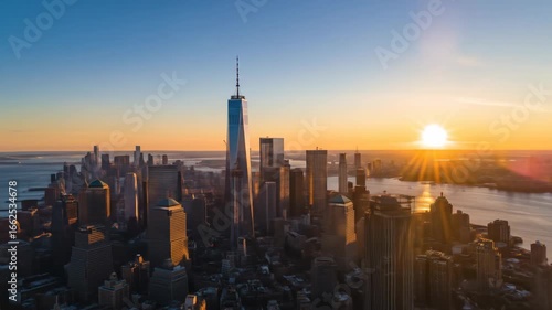Golden Hour Aerial View of Lower Manhattan, New York City