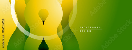 Abstract gradients overlap, creating dynamic visual flow. Yellows, greens dominate composition. Modern design element.
