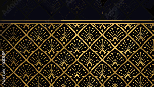Elegant art deco gold fan pattern on black background