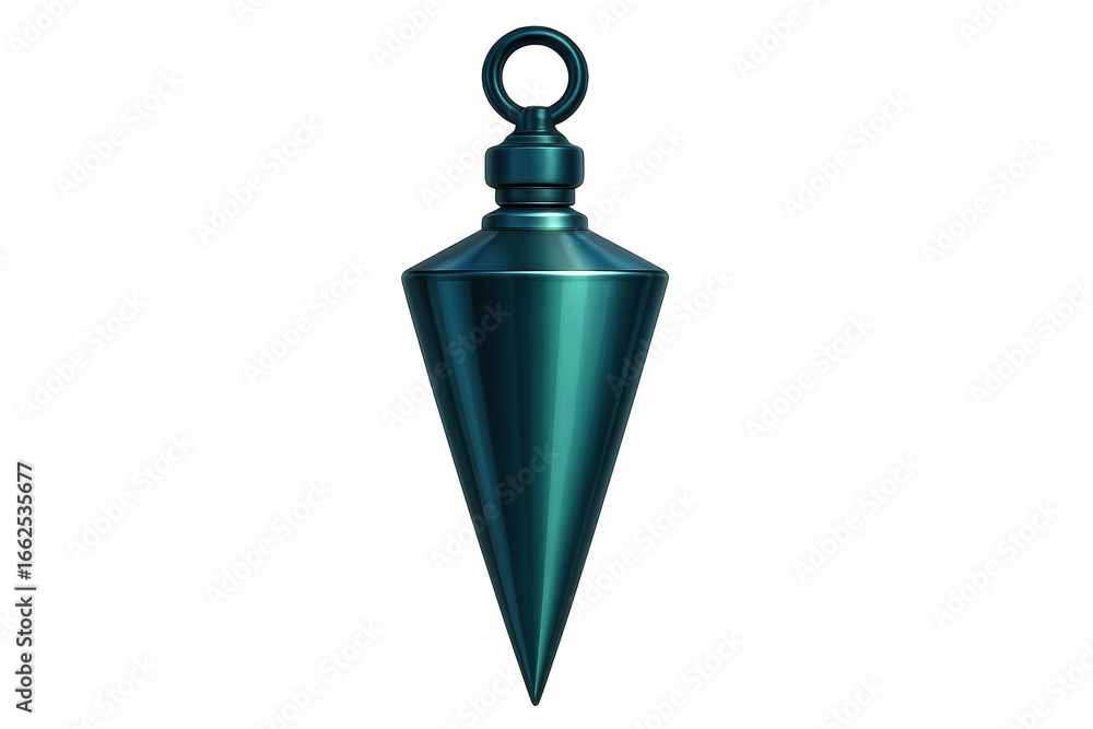 Obraz premium Close-up of a metallic turquoise plumb bob hanging, isolated on a transparent background, perfect for construction or diy projects