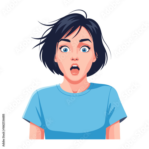 Surprised Woman Portrait: Capturing a moment of astonishment, the portrait of a woman with wide eyes, an open mouth, and an expression of pure surprise, embodying the essence of shock and amazement.