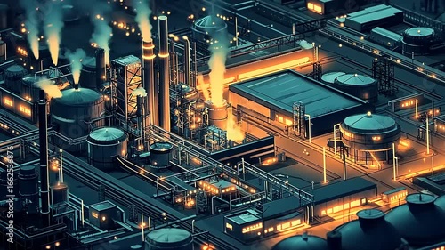 Wallpaper Mural Industrial landscape at night showcasing illuminated factories and smokestacks with steam rising Torontodigital.ca