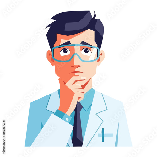 Scientist's Dilemma: A contemplative illustration of a scientist pondering a complex scientific puzzle, the image portrays intellectual curiosity.