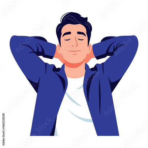 Serene Relaxation: A relaxed individual with closed eyes is lost in a moment of tranquil peace. A perfect illustration of calm in daily life