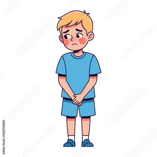Boy's Melancholy: A young boy expresses a mix of worry and pensiveness, his gaze mirroring internal contemplation
