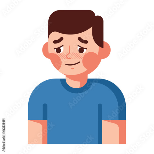 Embarrassment and Hesitation: A simple illustration of a person looking shy and showing a hint of blush on their cheeks. The person shows a feeling of bashfulness or uncertainty.