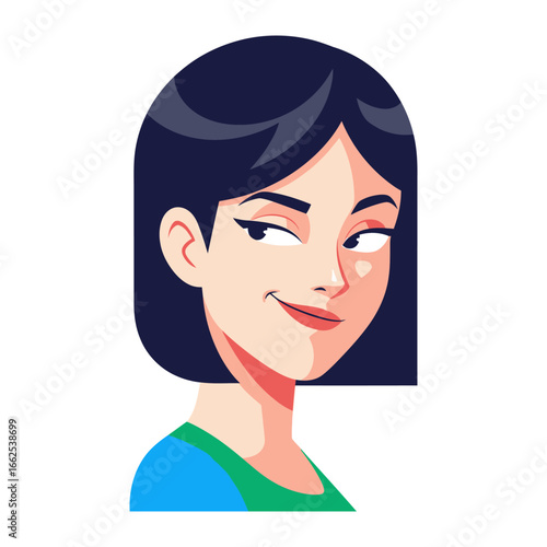 Smiling Woman's Portrait: A captivating portrait captures the essence of a young woman's intriguing smile, rendered in a contemporary illustration style.