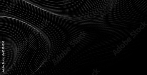 wavy style abstract big particle dark banner in flow motion