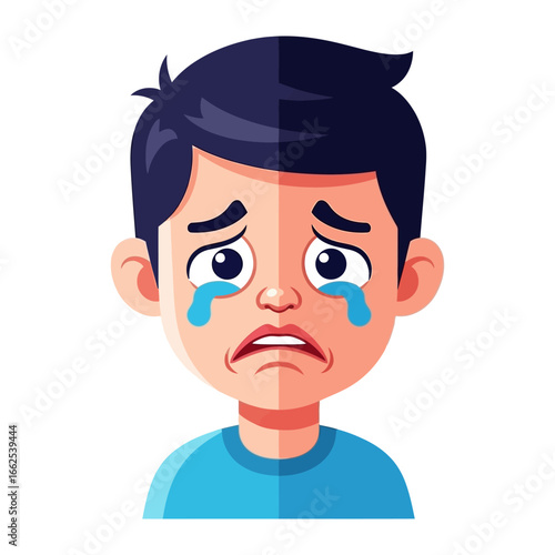Expressing Grief: A deeply emotional portrayal of sadness, illustrated through a character's tears, conveying profound sorrow.