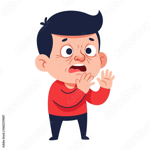 Shocked Young Man: A cartoon illustration of a young man, eyes wide with disbelief and hands raised in a gesture of shock, captures the essence of surprise and disbelief.