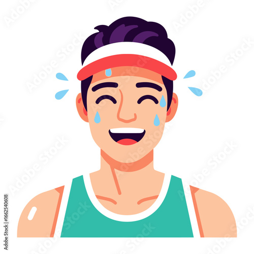 Endorphin Rush: A vibrant illustration of a man experiencing the exhilaration of physical exertion, with a healthy glow and happy face.