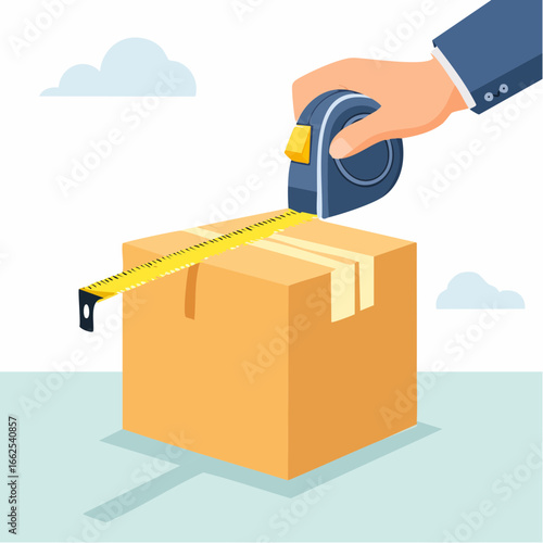 Hand Measuring Cardboard Box With Tape Measure