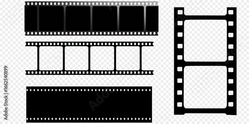 Set of vector film strip isolated on transparent background.