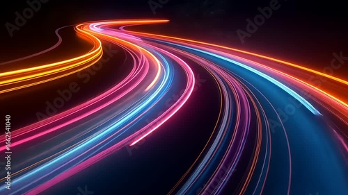 Wallpaper Mural Vibrant light trails weaving through a dark road at night, creating a dynamic and colorful scene Torontodigital.ca