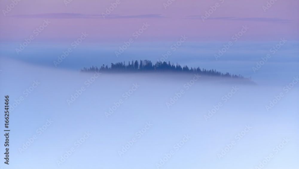 Fototapeta premium Nature Background Serene Forest Silhouette Emerging from Misty Dawn Soft Pastel Colors