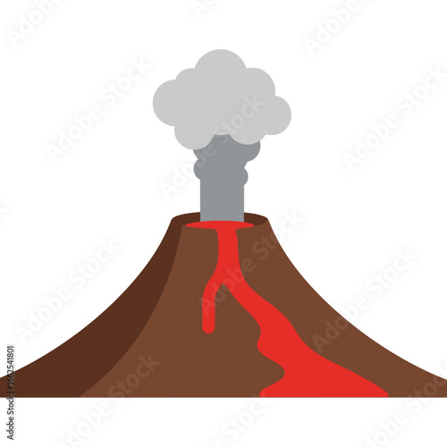 Erupting Volcano with Red Lava Flow and Grey Smoke Plume.