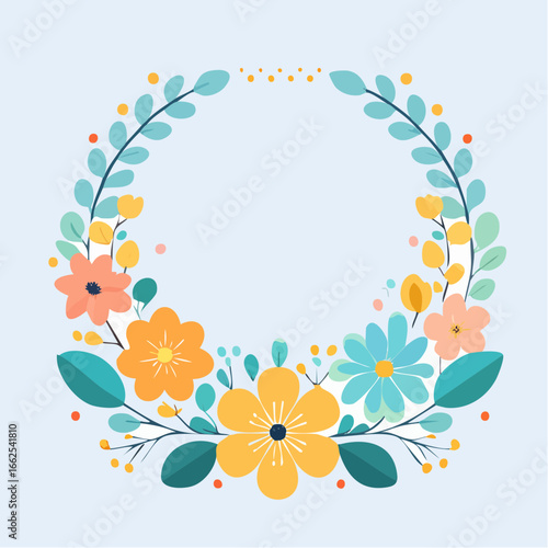Floral Wreath Frame In Pastel Colors