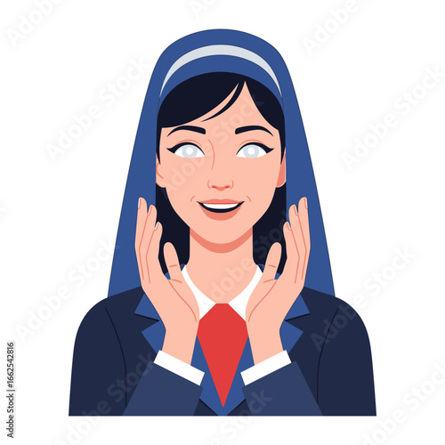 A Woman's Devotion: A graphic depiction of a woman radiating peaceful joy, her eyes closed as she appears in silent prayer, with the symbol of spiritual devotion.