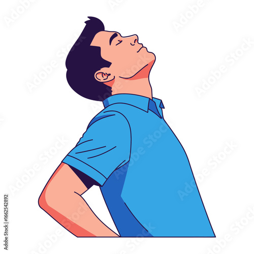 Serene Gaze Upward: A cartoon of a man looking upward in the search of peace and freedom. The image captures a feeling of relaxation and meditation.