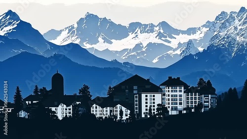 Wallpaper Mural Serene mountain landscape featuring a quaint village nestled among towering peaks and lush forests Torontodigital.ca