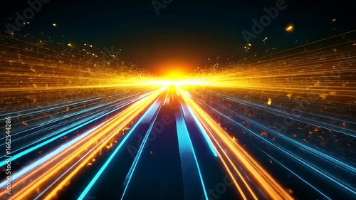 Wallpaper Mural Dynamic light trails converging towards a bright horizon, evoking speed and motion in a digital landscape Torontodigital.ca