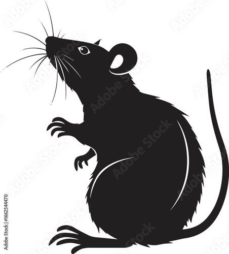 A black and white silhouette of a rat against a white background.
